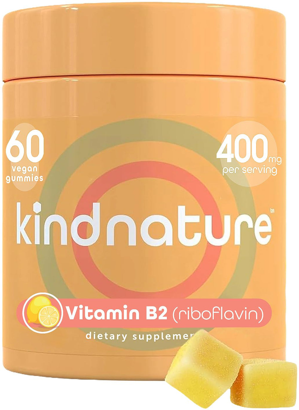 kindnature Vitamin B2 Gummies bottle showing a convenient daily riboflavin supplement.
