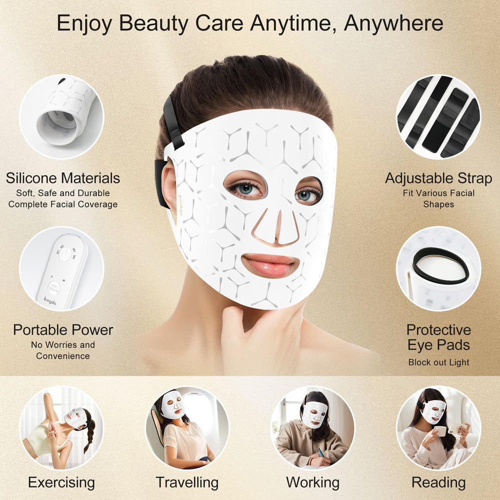 KINGDO LED face mask side view highlighting versatile therapy modes.