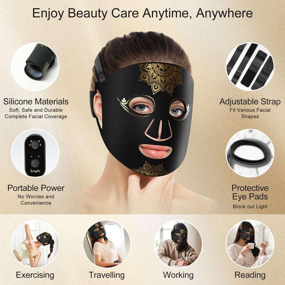 KINGDO Red Light Therapy Face Mask LED panel close-up for targeted skincare sessions.