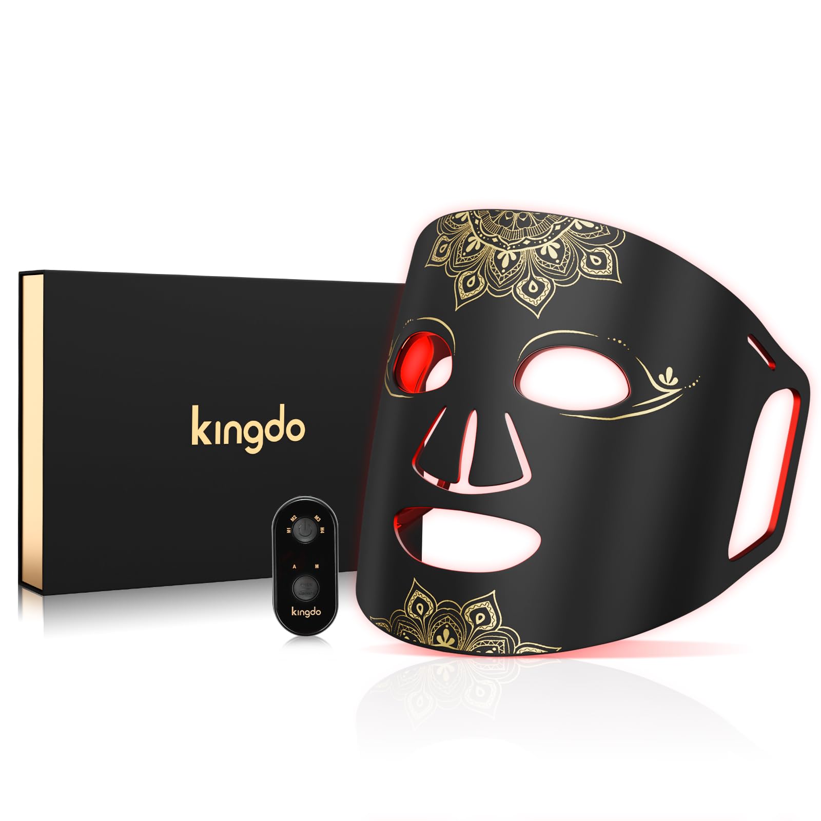 KINGDO Red Light Therapy Face Mask front view shows soft silicone comfort for home use.