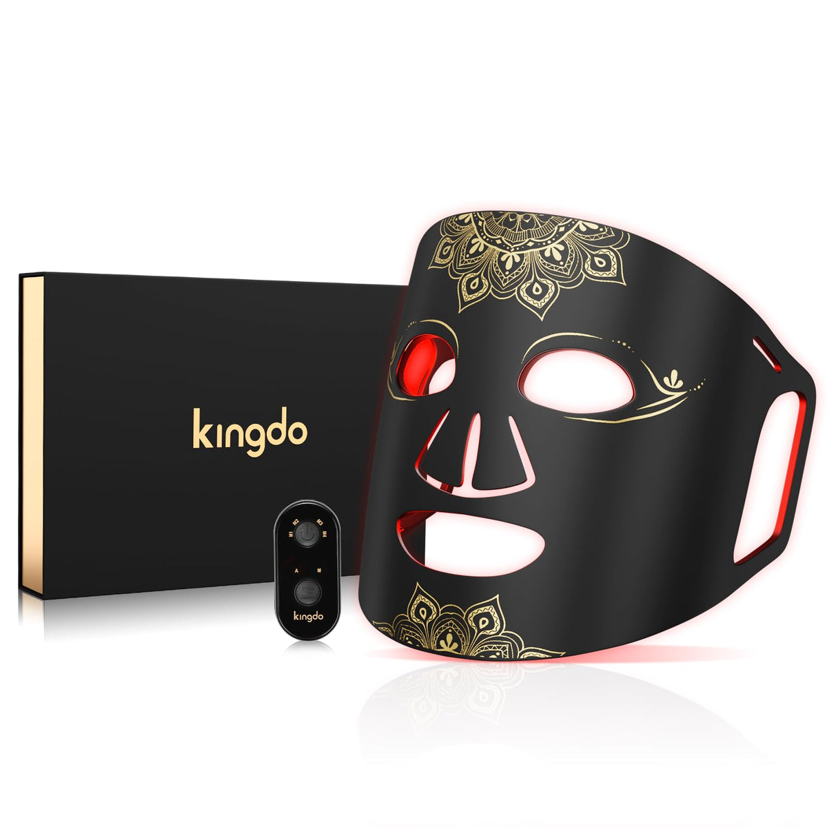 KINGDO Red Light Therapy Face Mask front view shows soft silicone comfort for home use.