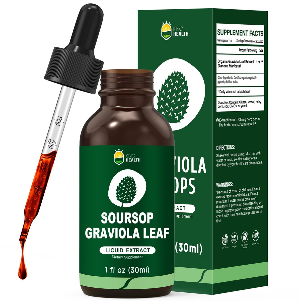 KingHealth Soursop Drops bottle shown for easy daily use and dosing.