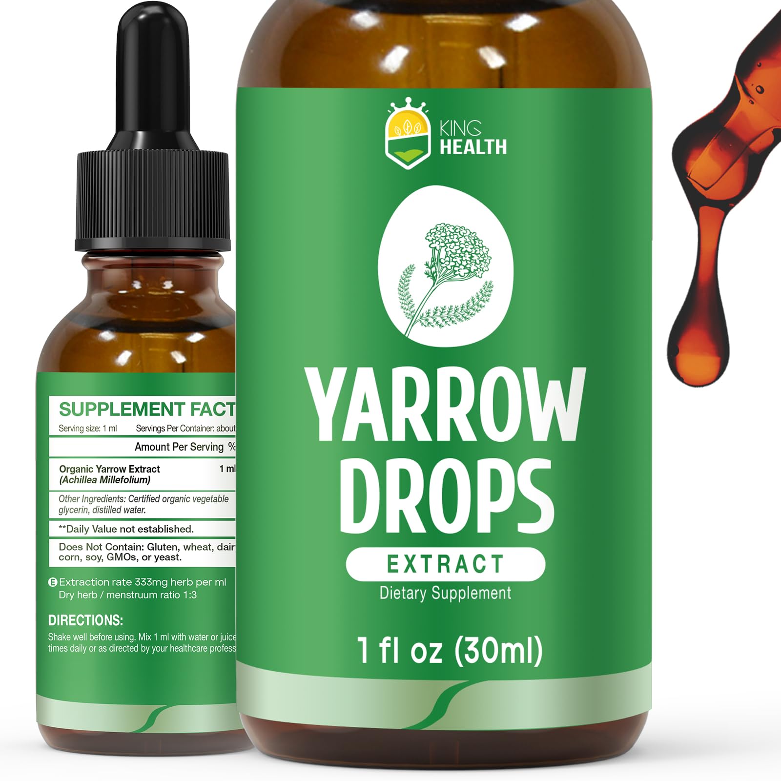 KingHealth Yarrow tincture bottle with amber liquid for daily use