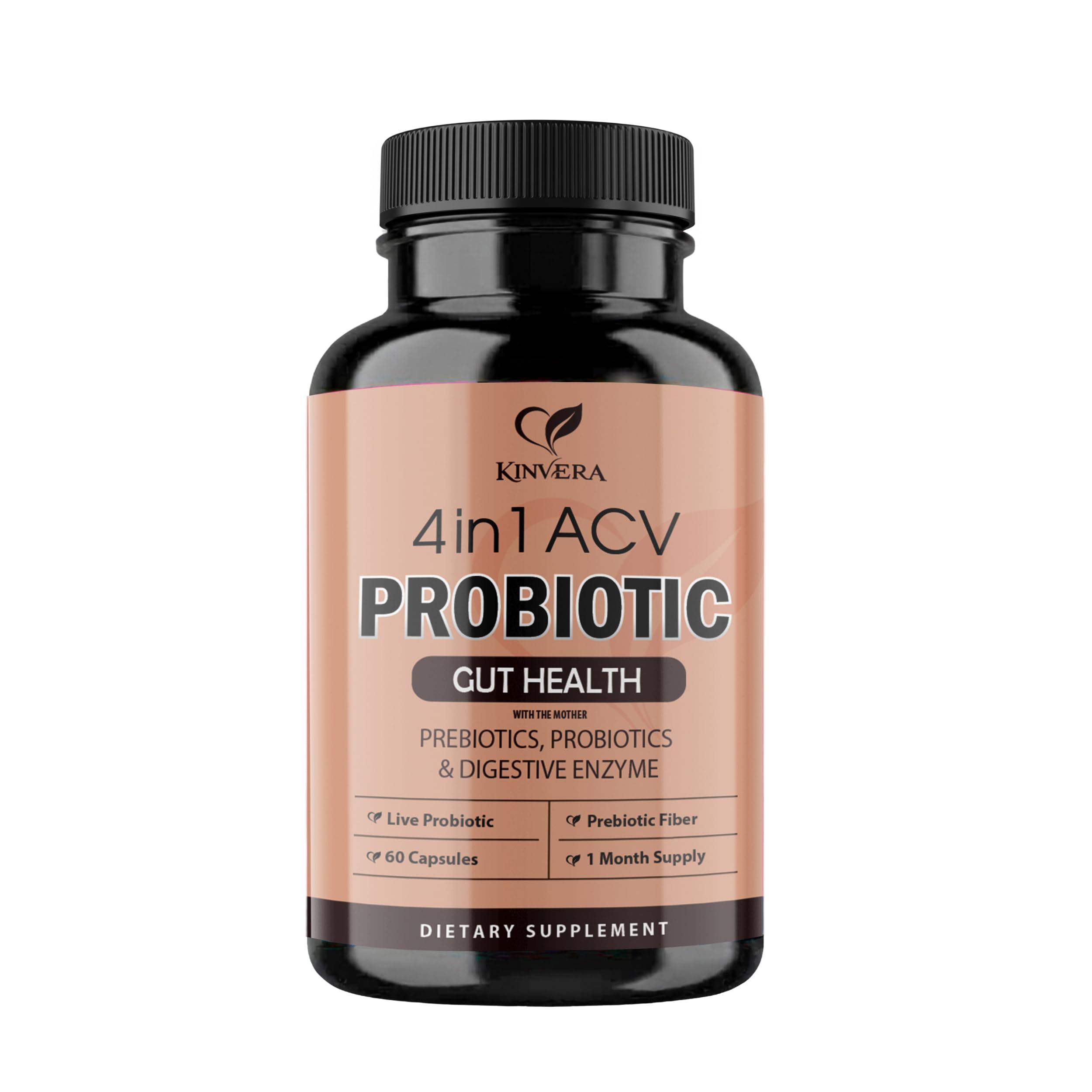 Kinvera 4-in-1 ACV Gut Formula bottle, convenient daily digestion support.