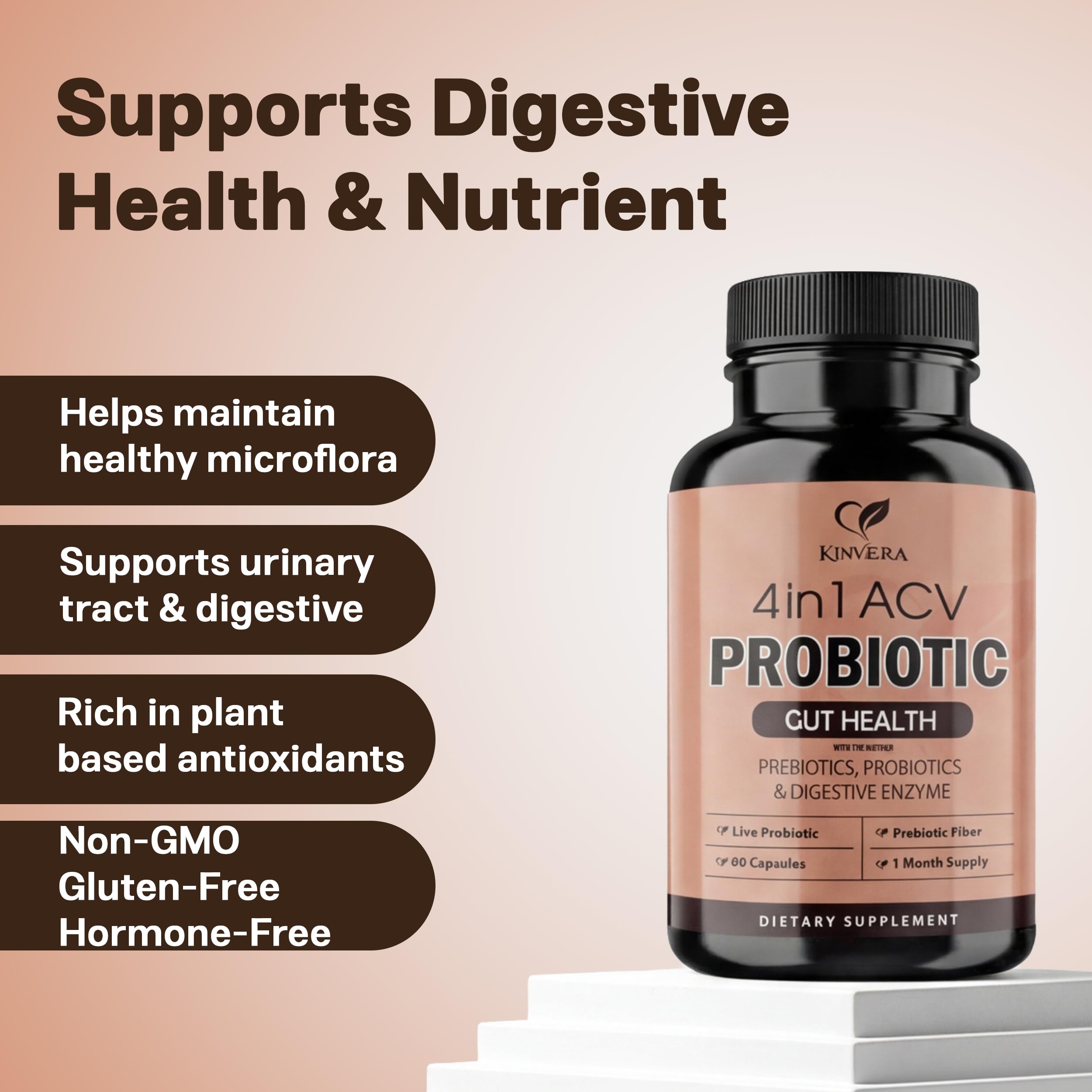 Kinvera apple cider vinegar capsules for easy digestion without liquid taste.