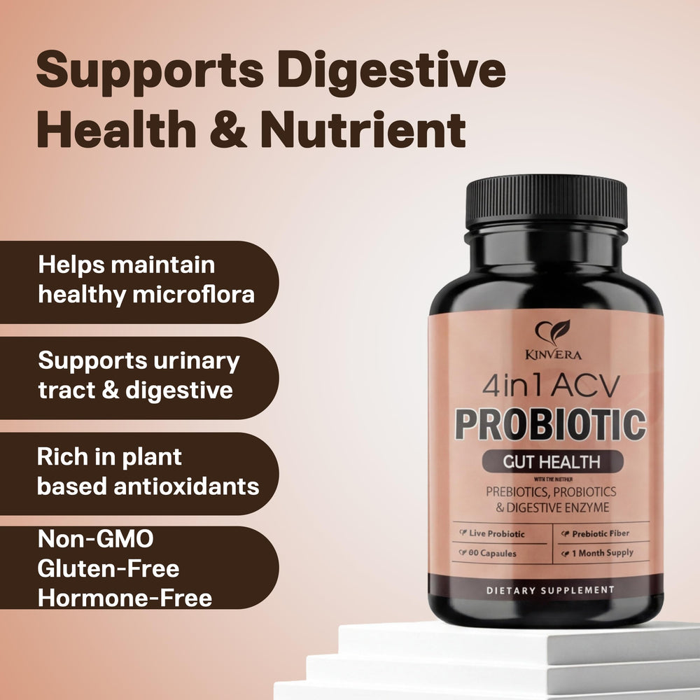 Kinvera apple cider vinegar capsules for easy digestion without liquid taste.