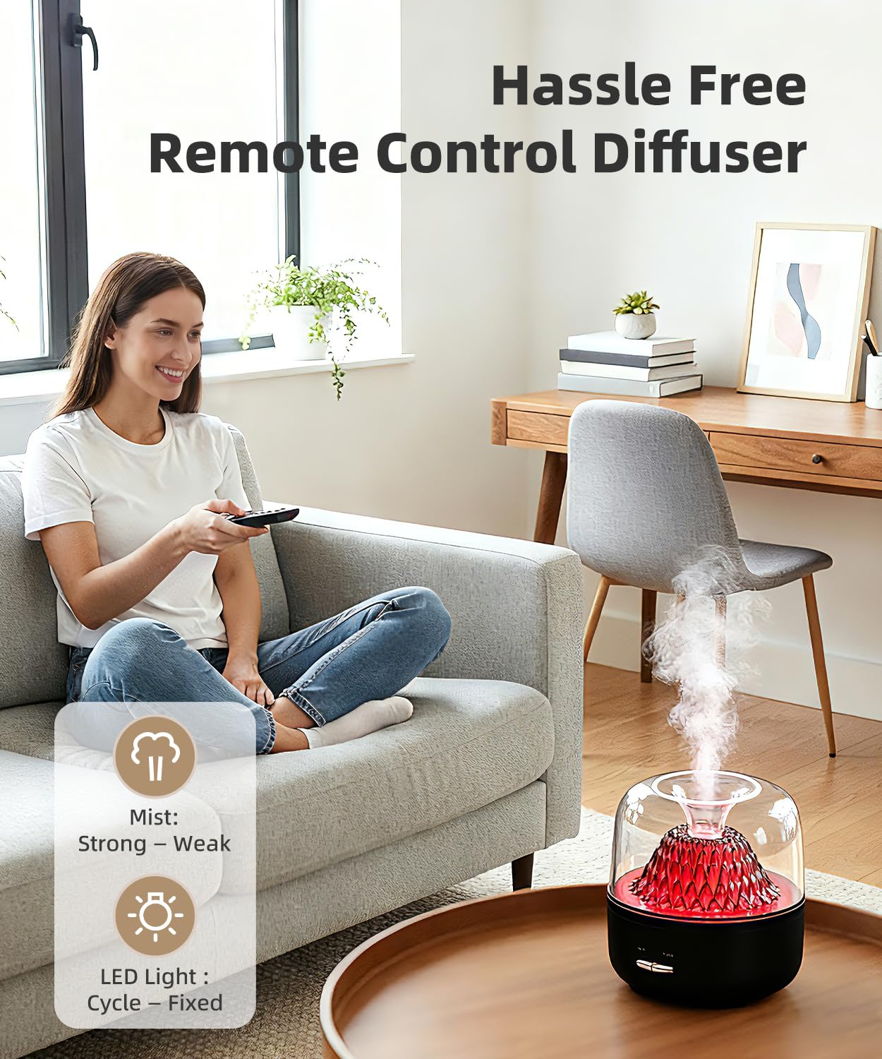 KinYiLO ultrasonic diffuser emits a quiet mist for subtle home relaxation.