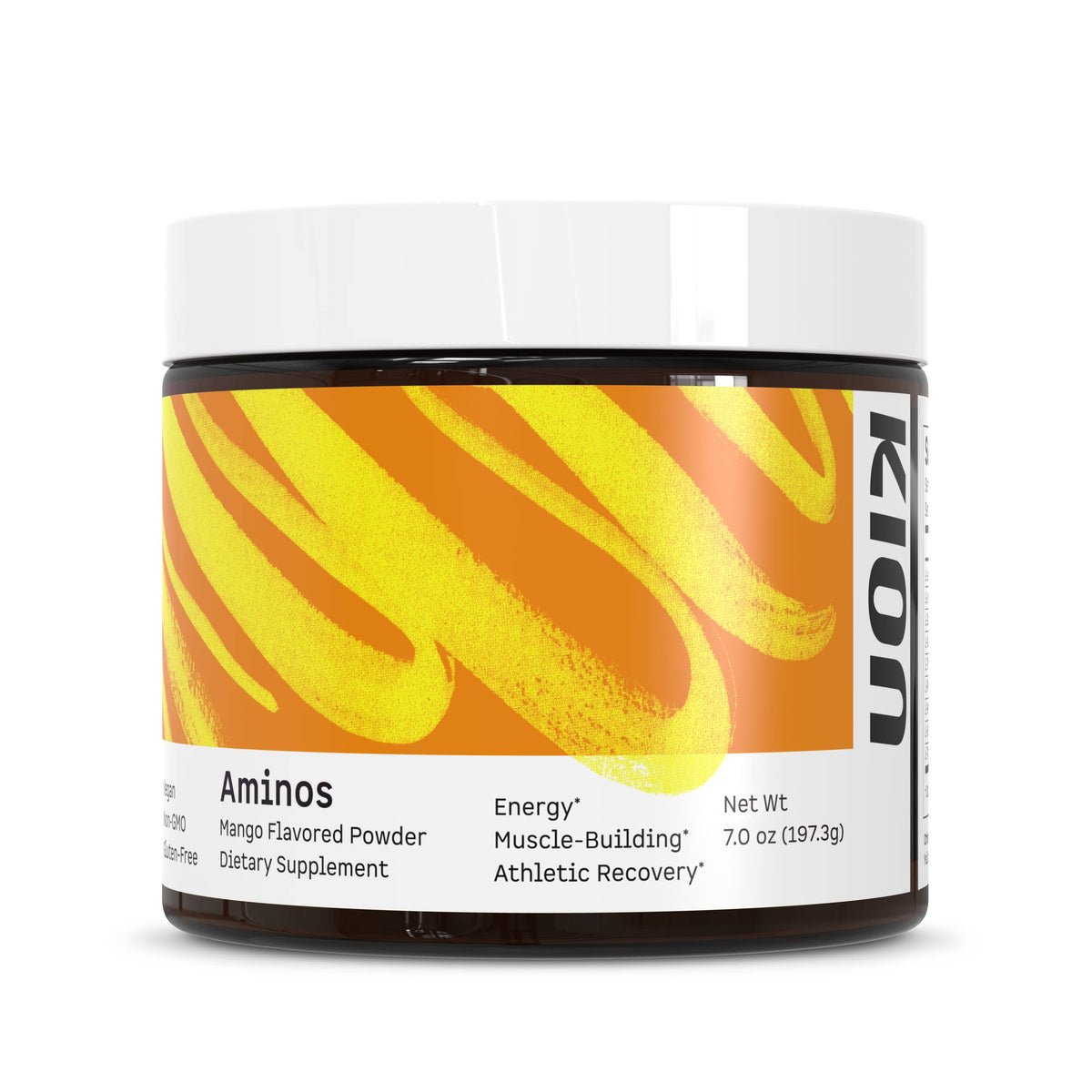 Kion Aminos Mango bottle showing easy daily energy support