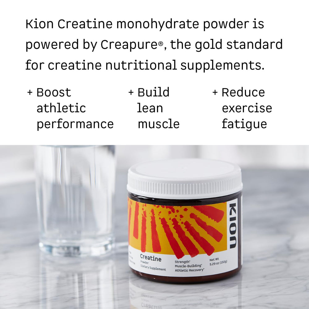 Kion Creatine scoop powder provides a convenient gym serving.