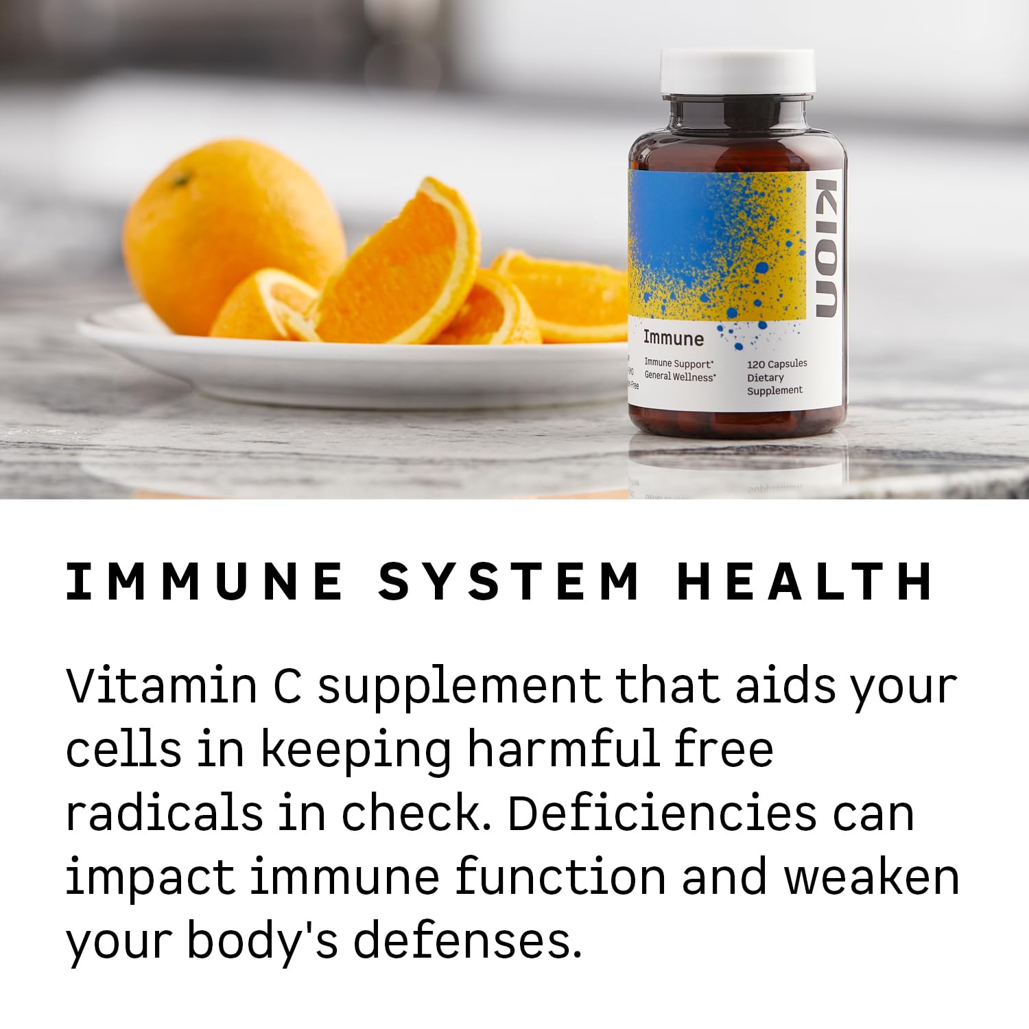 Kion Immune capsules in bottle with vitamin icons for everyday wellness