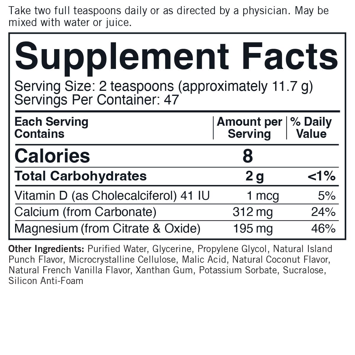 Pouring Kirkman Calcium Magnesium Liquid, smooth consistency for easy dosing