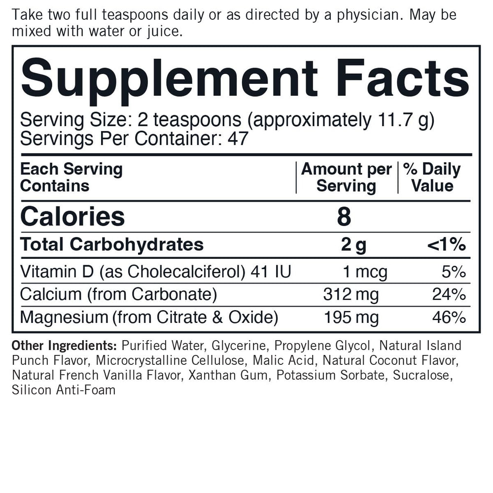 Pouring Kirkman Calcium Magnesium Liquid, smooth consistency for easy dosing