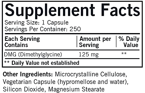 Kirkman DMG 125 mg capsules in gluten-free, casein-free plant-based formulation.
