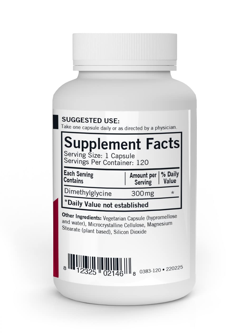 Closeup of Kirkman DMG 300 mg capsules for daily wellness use