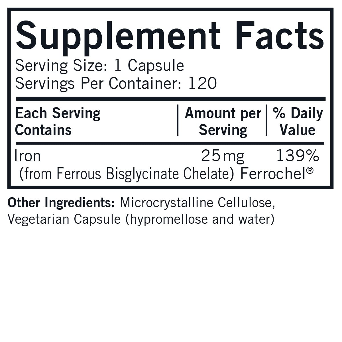 Kirkman Iron 25 mg Bio-Max bottle front highlighting hypoallergenic formula.