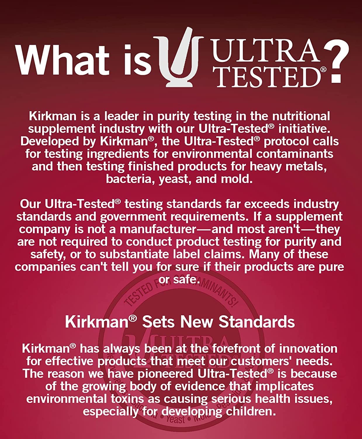 Kirkman TMG Liquid ingredients label highlights hypoallergenic formula
