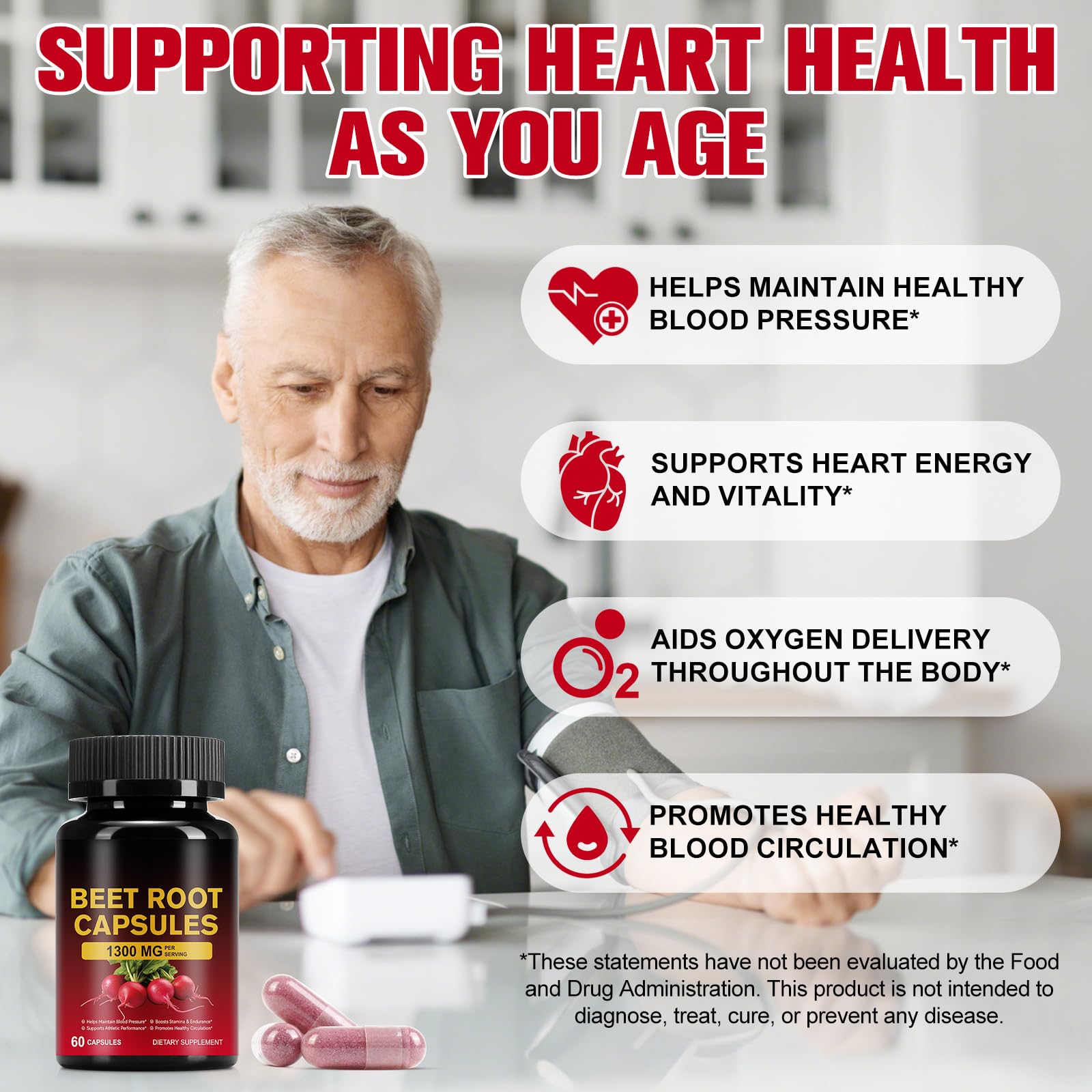 KITNOBLIS Beet Root Capsules 1300mg back-of-label view confirms serving size and usage.