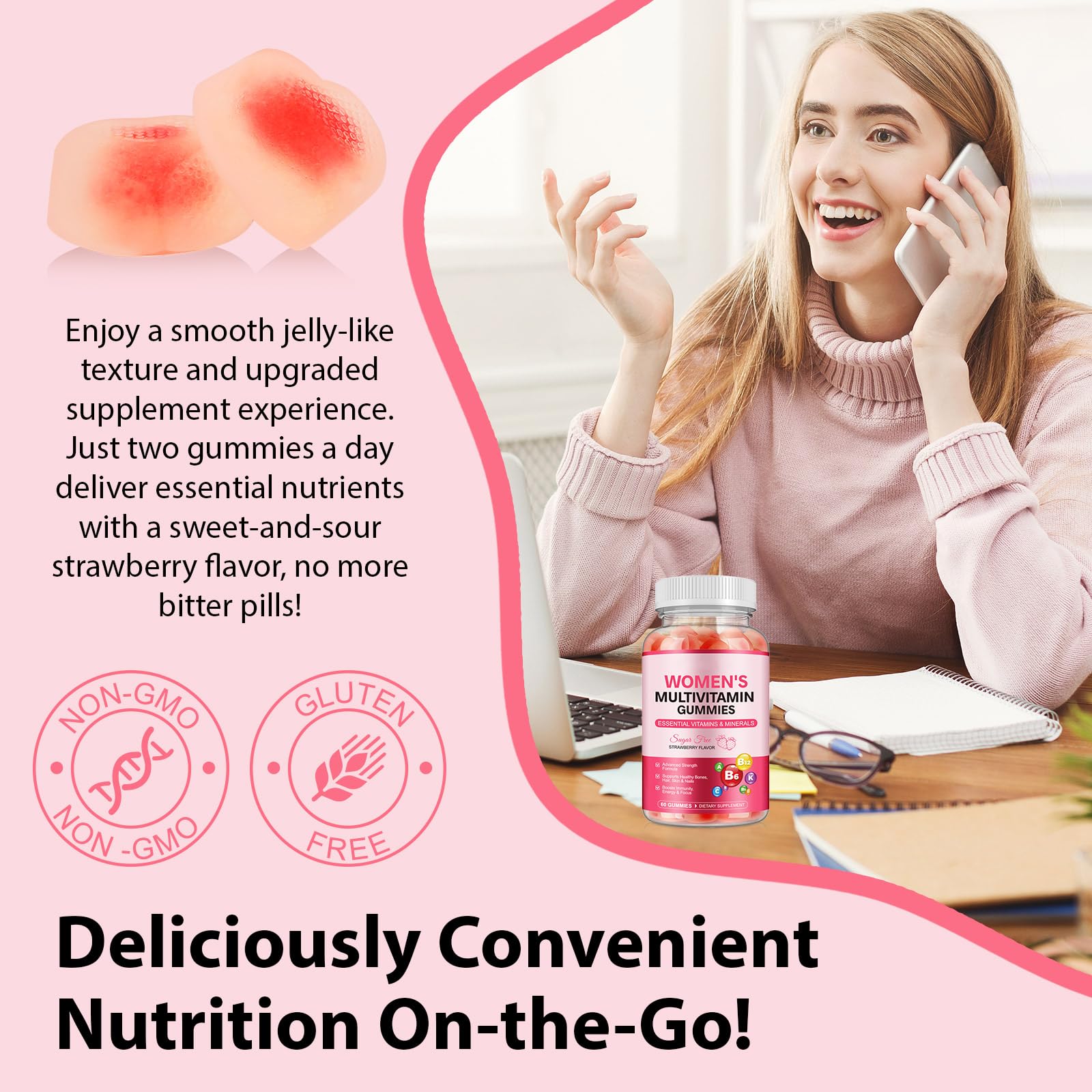 KITNOBLIS Womens Multivitamin Gummy sugar-free claim on packaging.