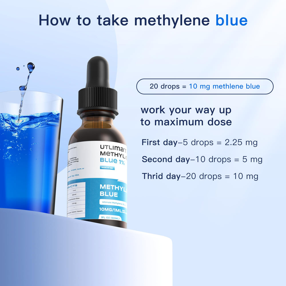 Kivifru Methylene Blue glass bottle on display highlights light-resistant design.