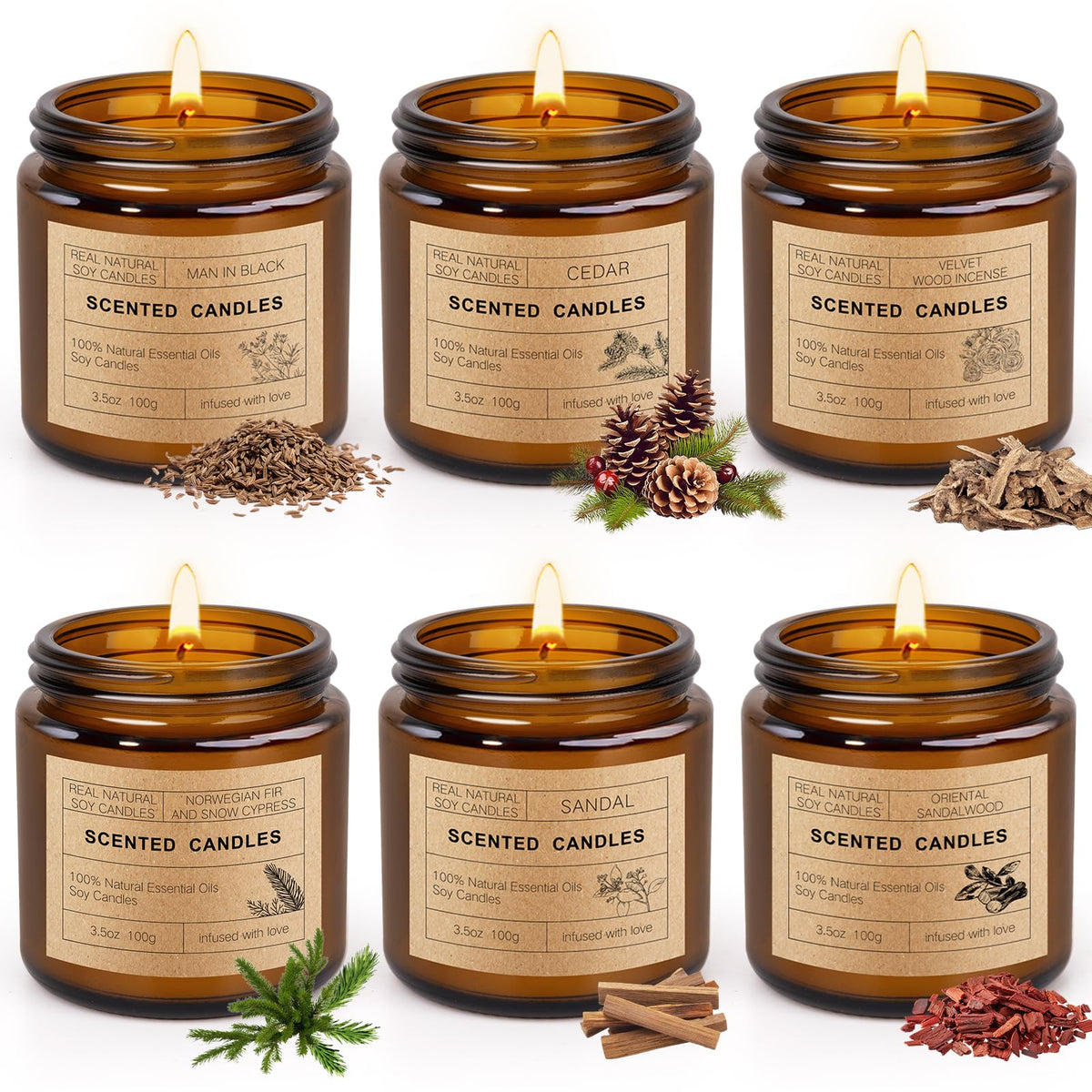 KIYTARBOO 6-pack candles set in elegant jars for home ambiance and long-lasting fragrance