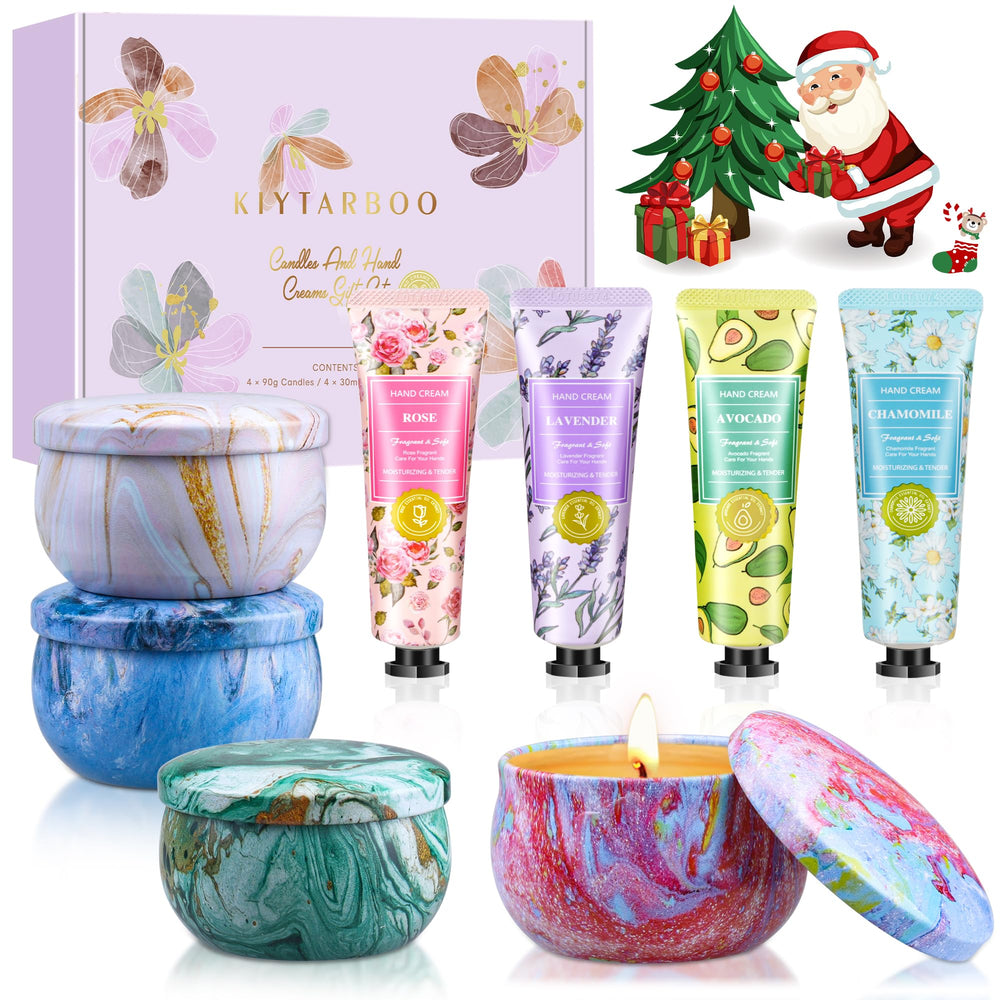 KIYTARBOO gift basket with candles and hand creams for relaxing evenings.