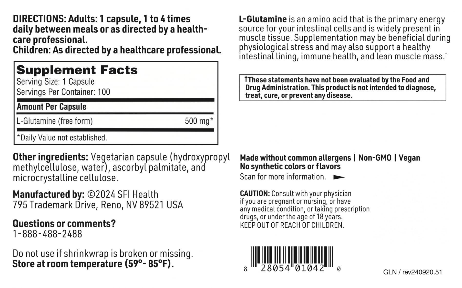 Klaire L-Glutamine dairy-free icon on packaging for dairy-free use