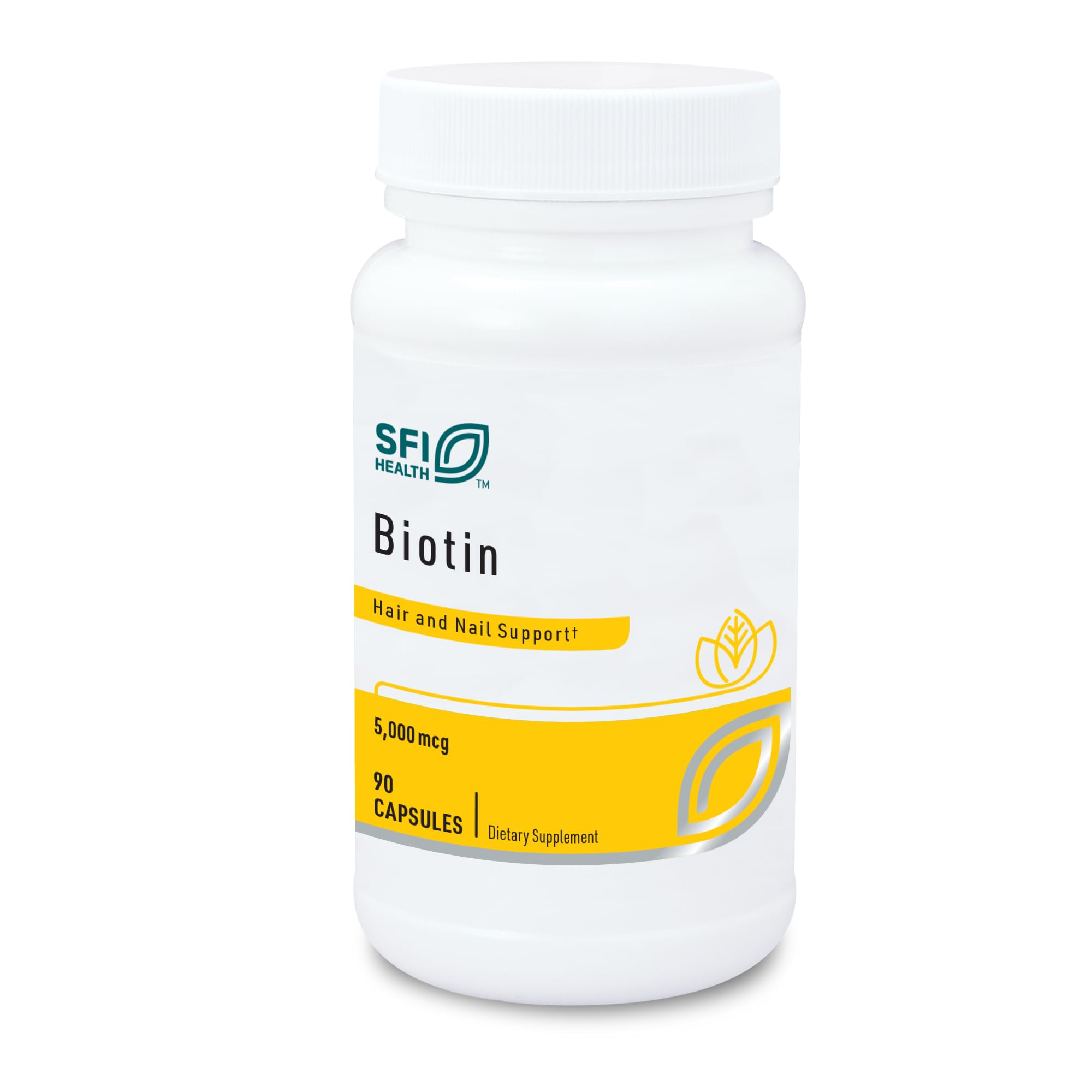 Klaire Labs SFI Health biotin 5000mcg capsules for high-potency hair and skin support.