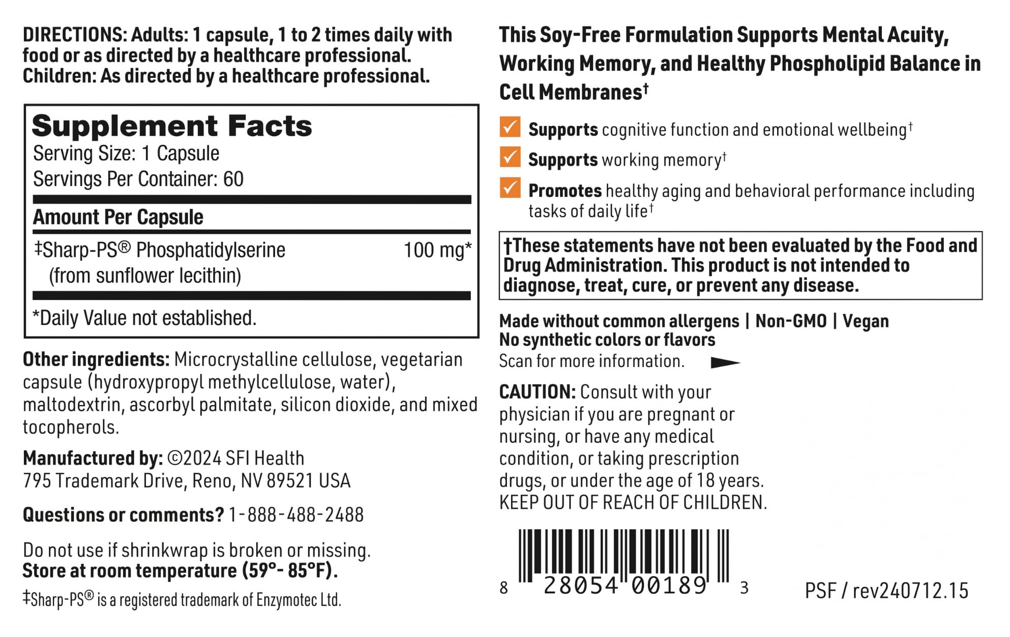 Klaire Labs SFI Health capsules close-up showing 100 mg per capsule