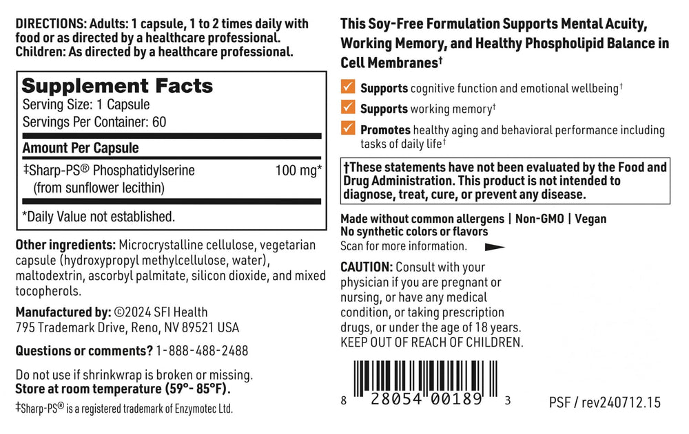 Klaire Labs SFI Health capsules close-up showing 100 mg per capsule