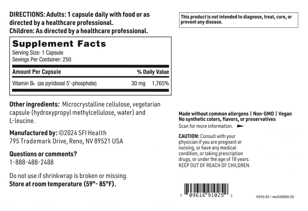 Klaire Labs P-5-P label details emphasizing hypoallergenic ingredients.