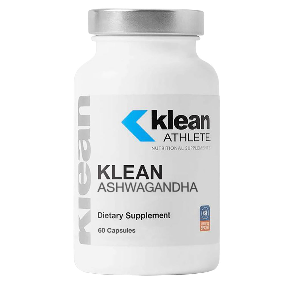Klean Athlete Klean Ashwagandha capsules bottle for daily adaptogen support during training.