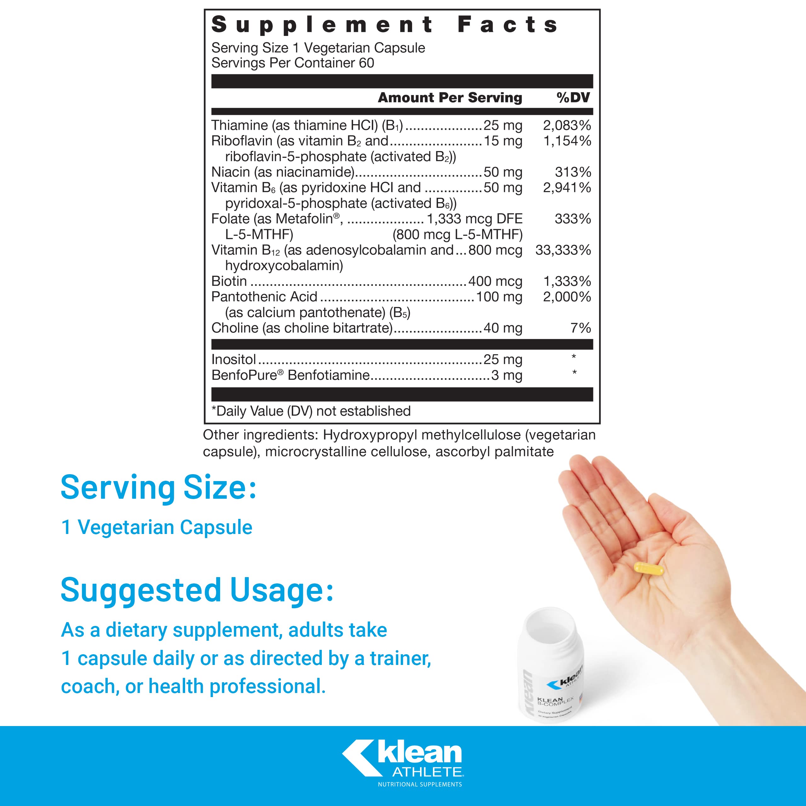 Klean Athlete Klean B-Complex capsules ready for daily athletic nutrition.