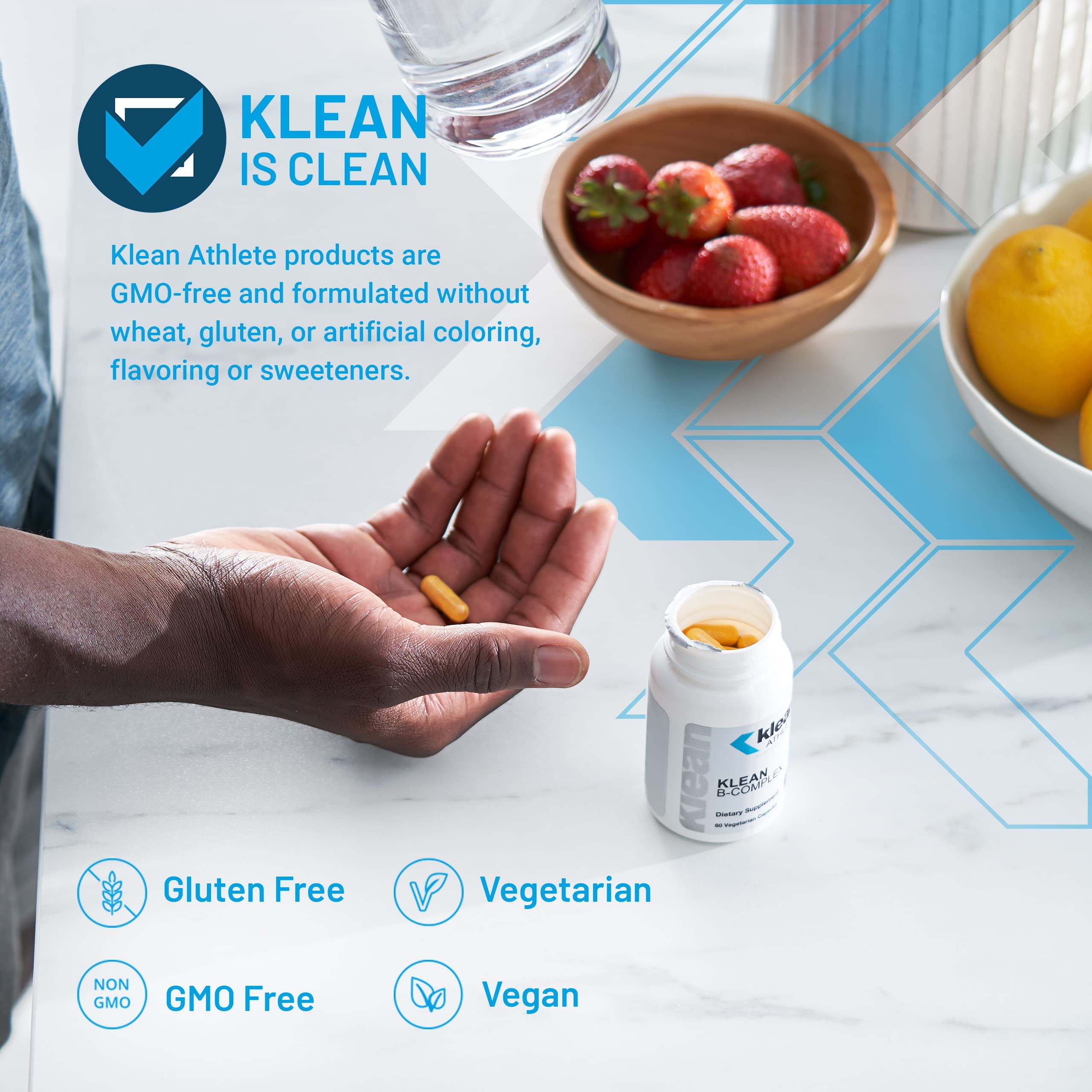 Klean Athlete Klean B-Complex label close-up highlights NSF Certified for Sport.