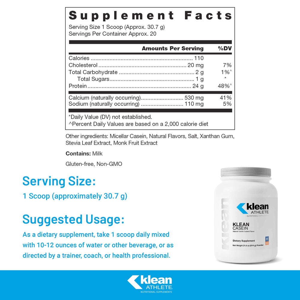 Klean Athlete Klean Casein protein scoop measures a consistent serving for steady amino acid release.