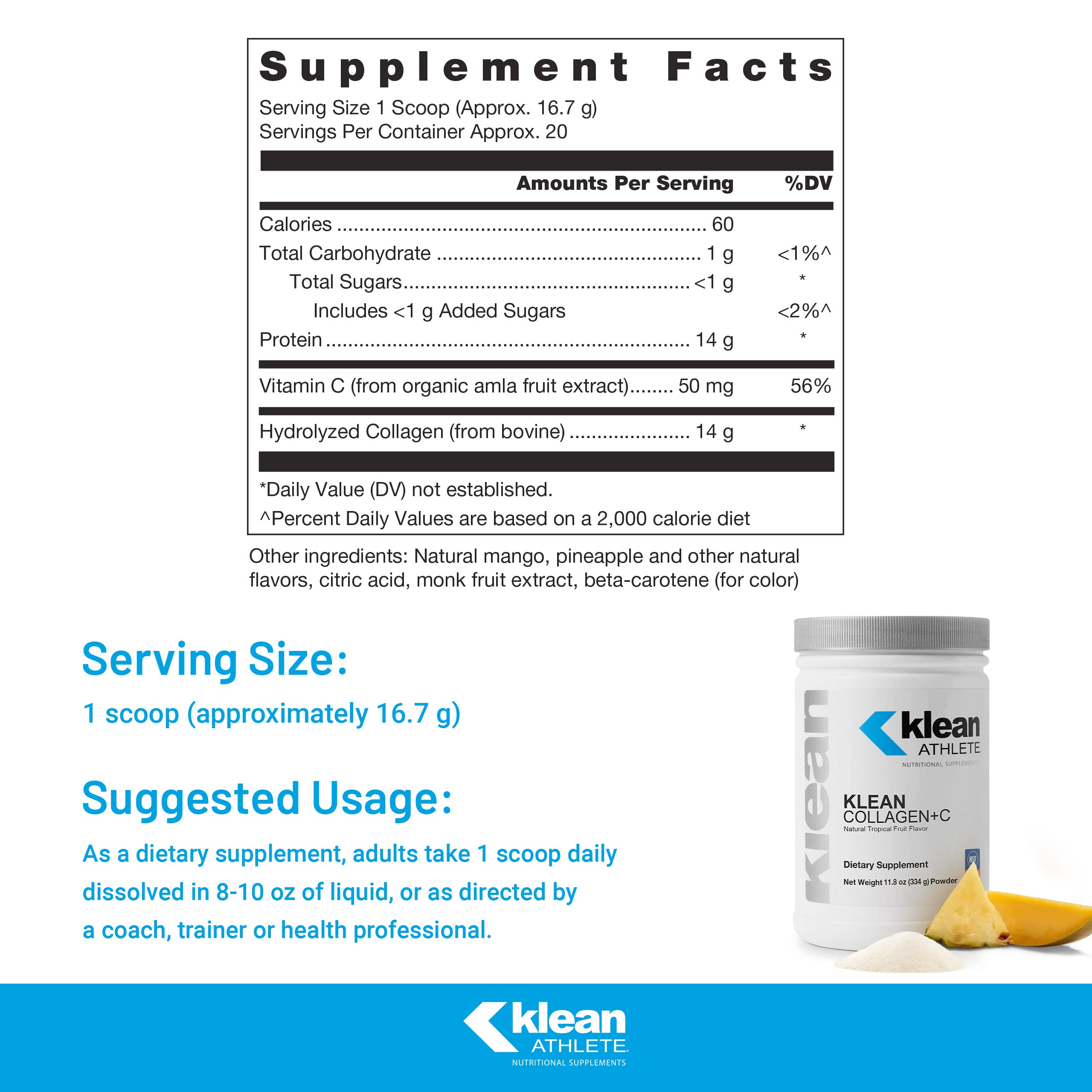Klean Athlete Klean Collagen+C label close-up highlighting NSF Certified for Sport
