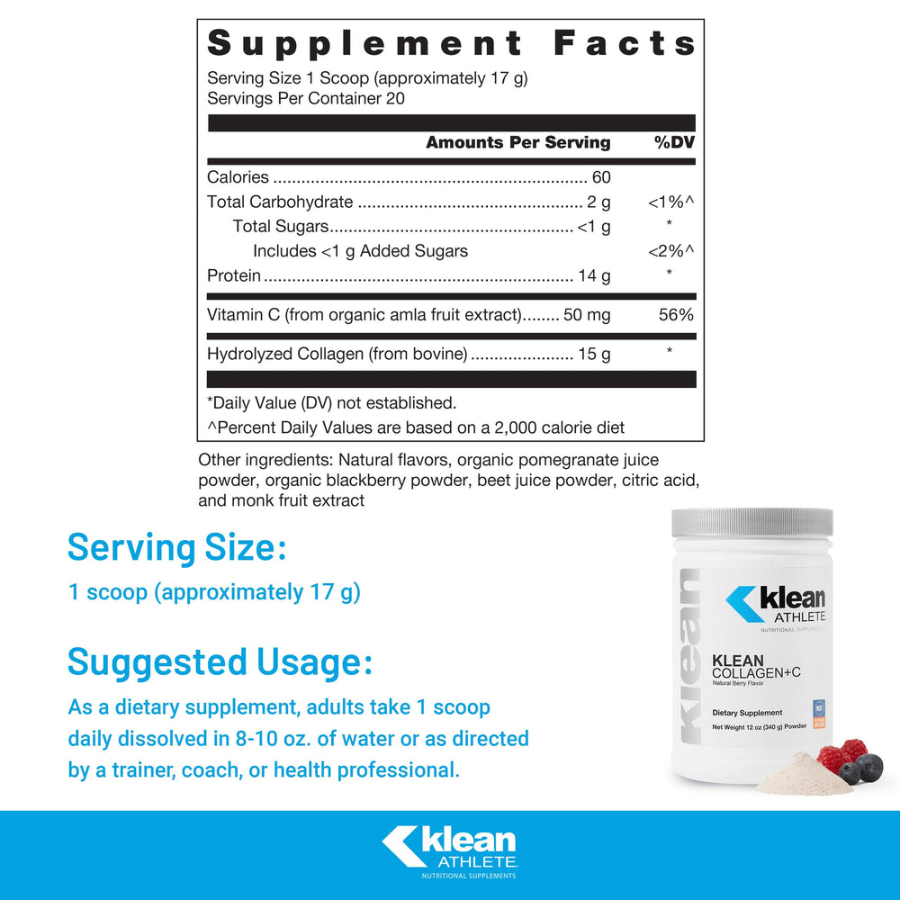 Klean Collagen+C scoop measurement highlights easy daily collagen intake.
