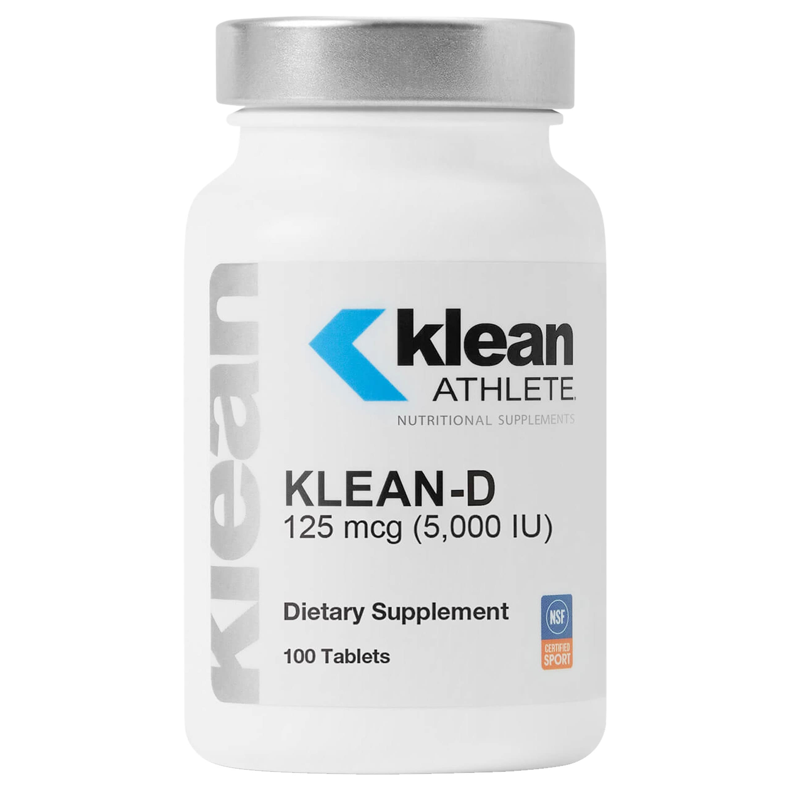 Klean Athlete Klean-D bottle with label promoting vitamin D3 for immune support.