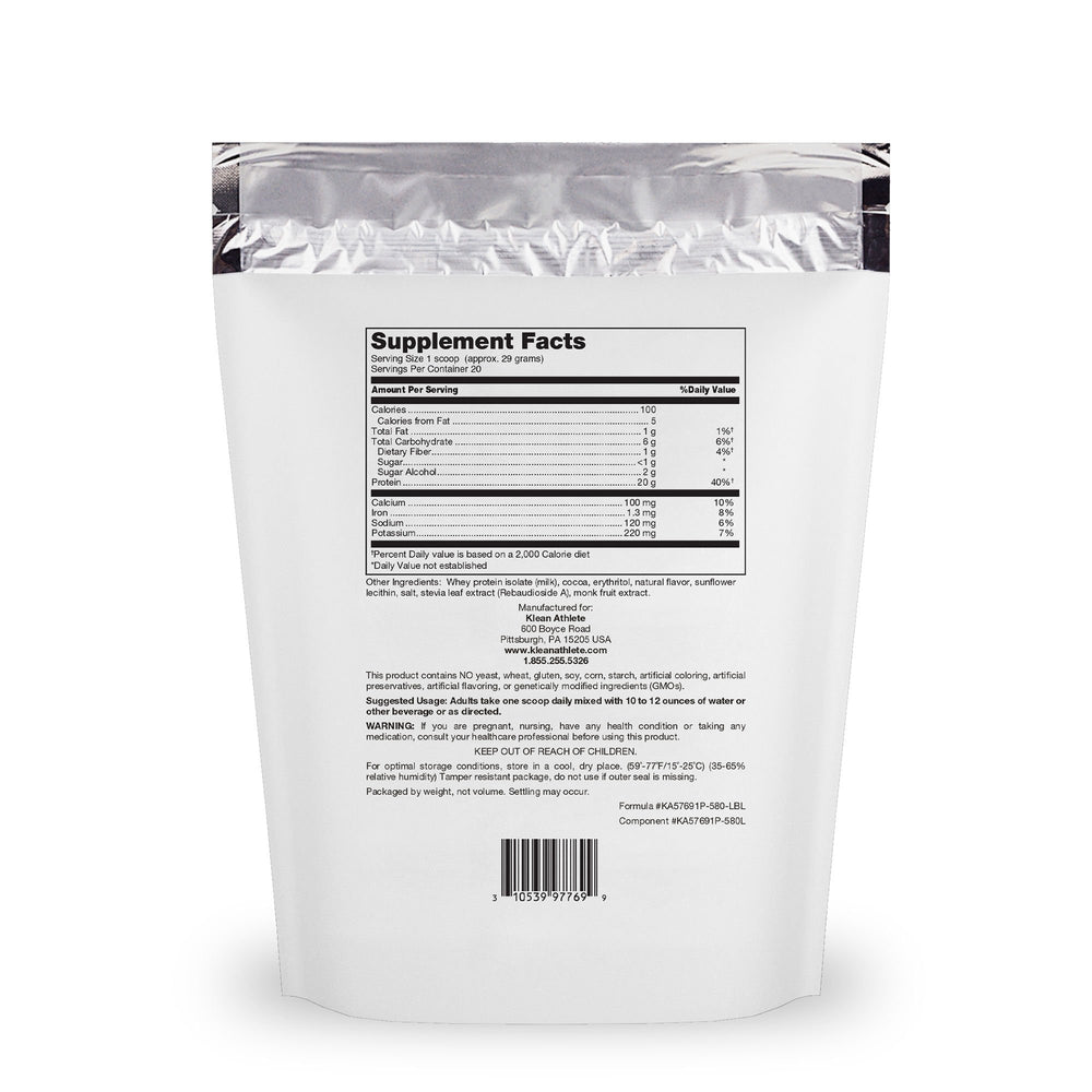 Klean Isolate shake shows natural chocolate flavor for convenient post-workout protein