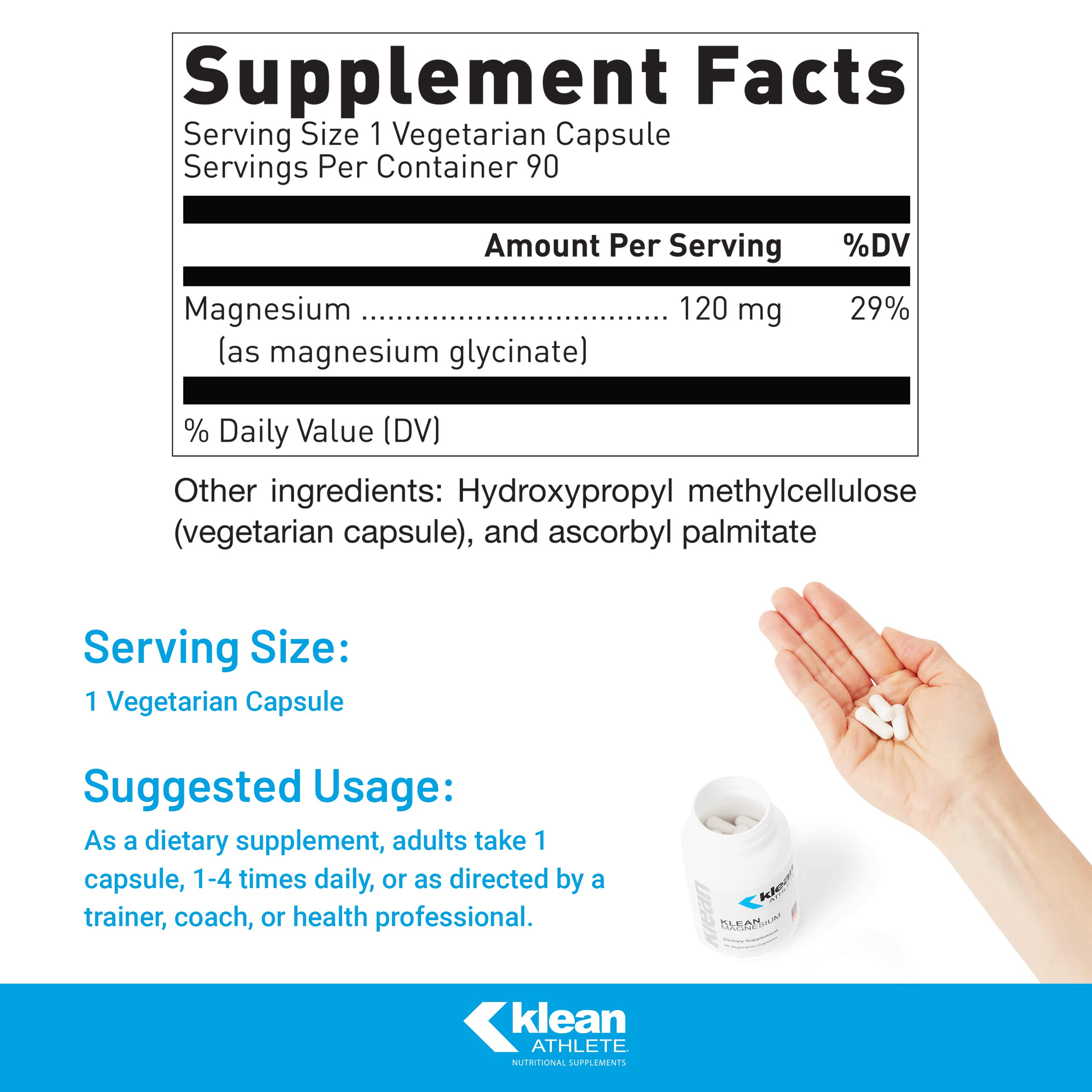 Klean Magnesium capsules close-up shows form and quality.
