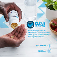 Klean Omega label close-up highlights the NSF Certified for Sport badge