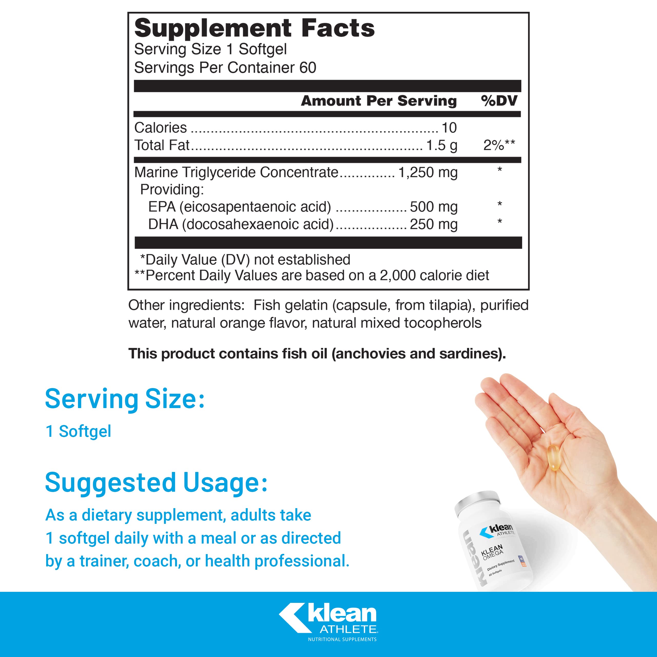 Klean Omega softgels being poured for easy athletic recovery