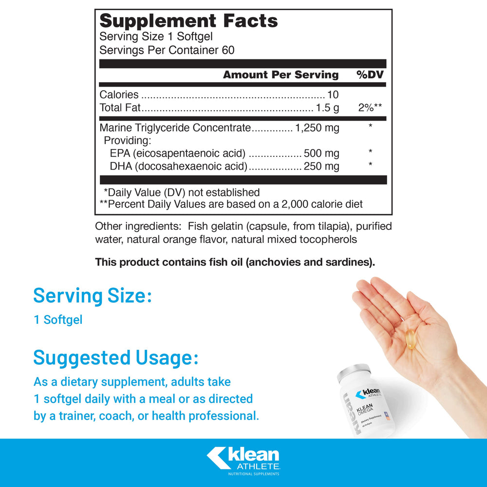 Klean Omega softgels being poured for easy athletic recovery