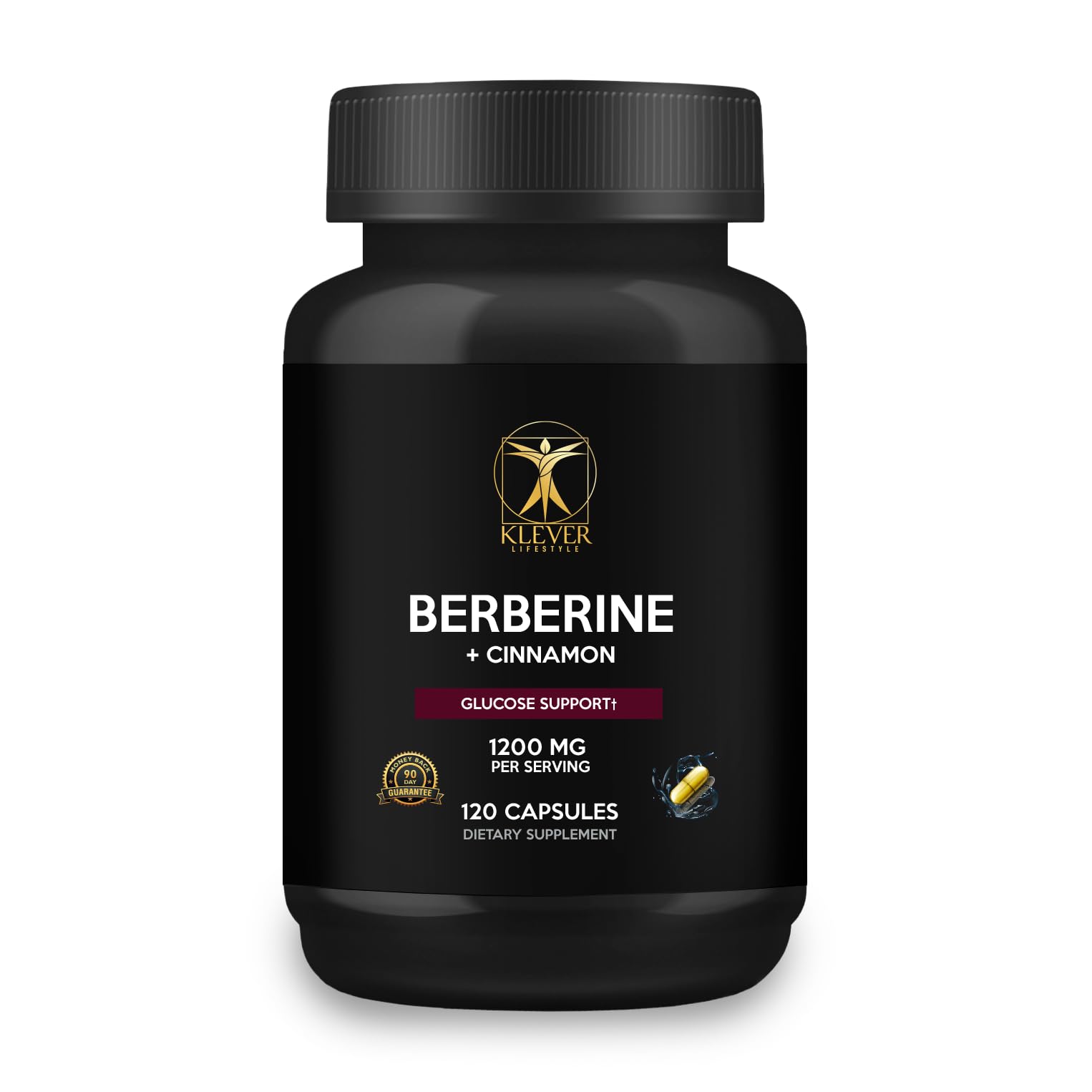 Klever Lifestyle berberine bottle front shows vegan capsules for daily wellness