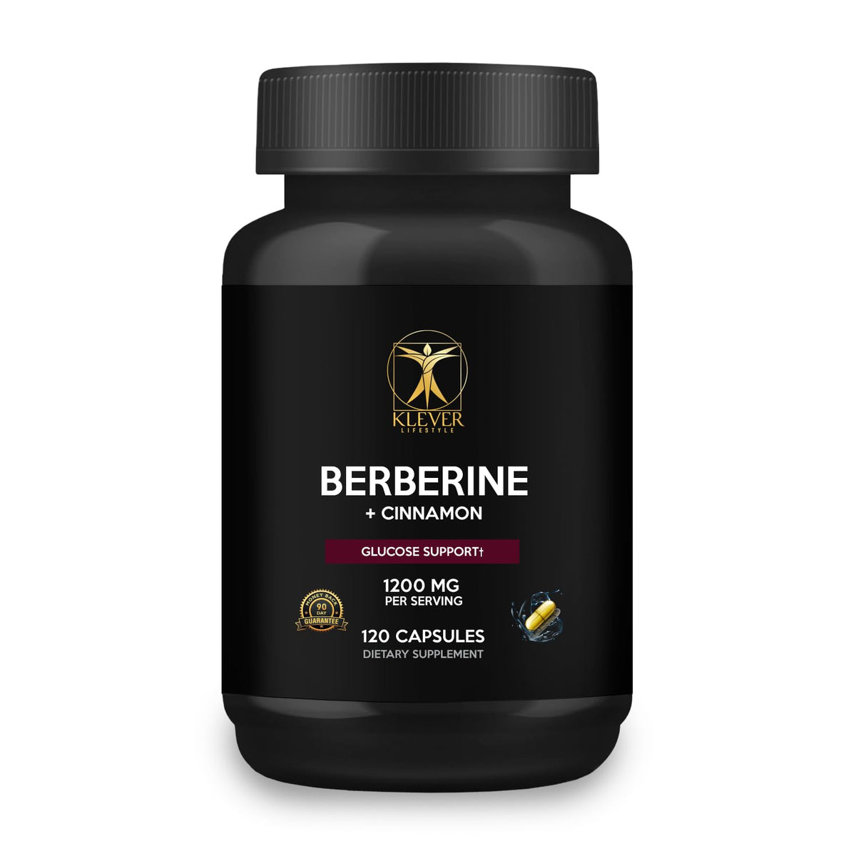 Klever Lifestyle berberine bottle front shows vegan capsules for daily wellness
