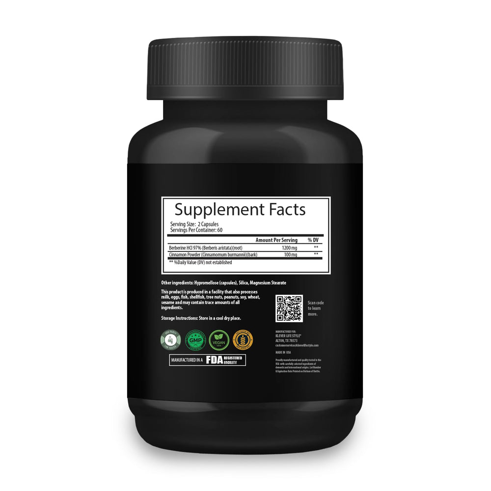 Klever Lifestyle berberine bottle open reveals convenient 120-capsule packaging for easy dosing