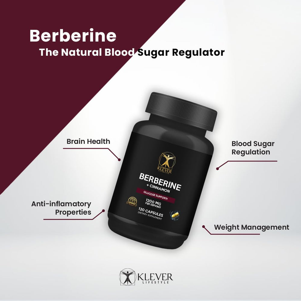 Klever Lifestyle berberine box packaging emphasizes gluten-free vegan attributes