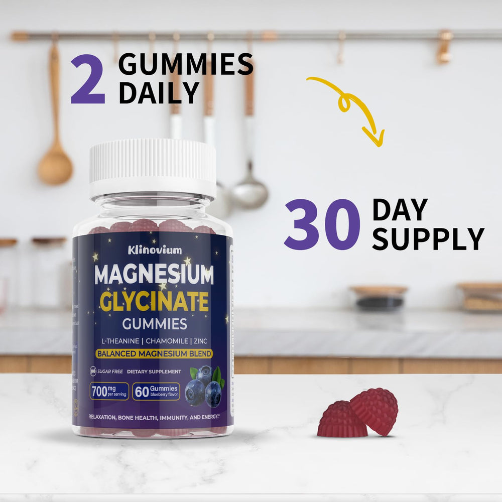 Klinovium Magnesium Glycinate Gummies serving count indicates monthly daily solution.