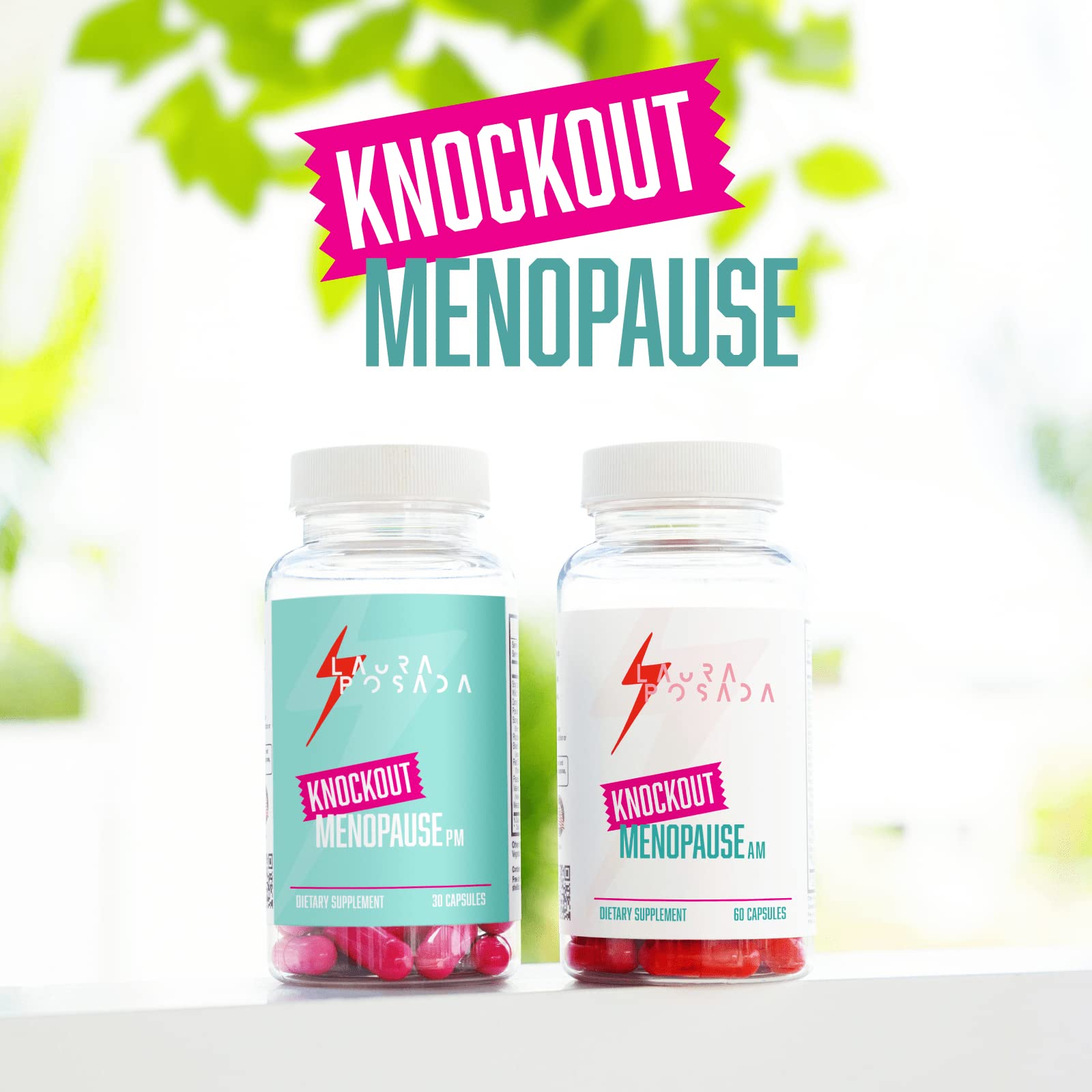 Knockout Menopause capsules close-up emphasizing natural ingredients.