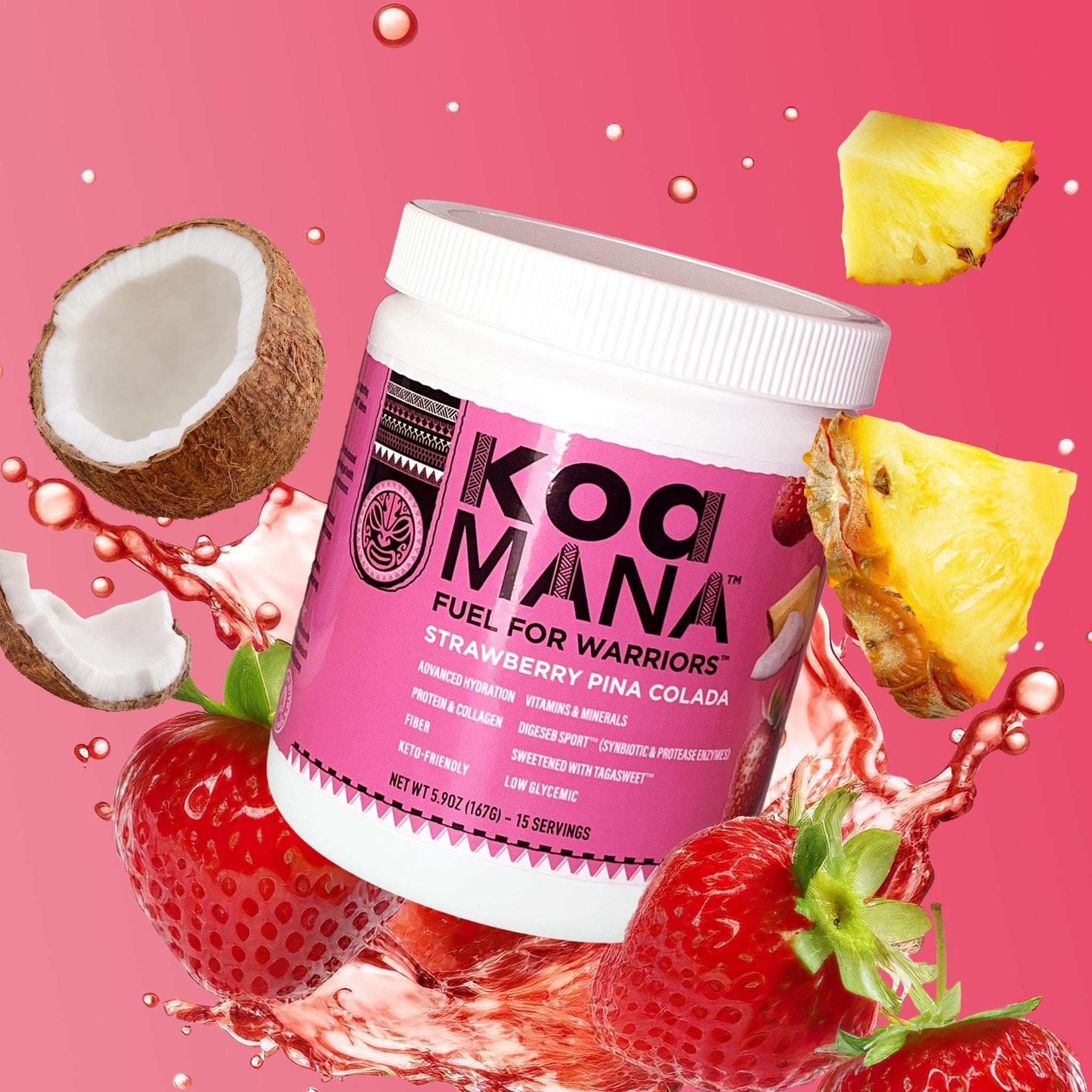 KOA Warrior Mana hydration scoop mixes instantly for refreshing pina colada flavor during training