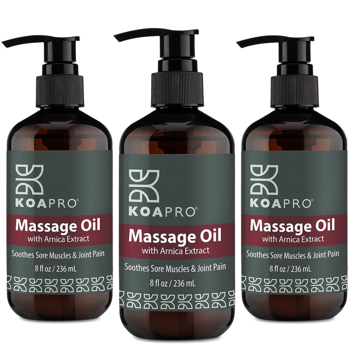 KOAPRO Arnica massage oil bottle ready for post-workout relief and muscle care